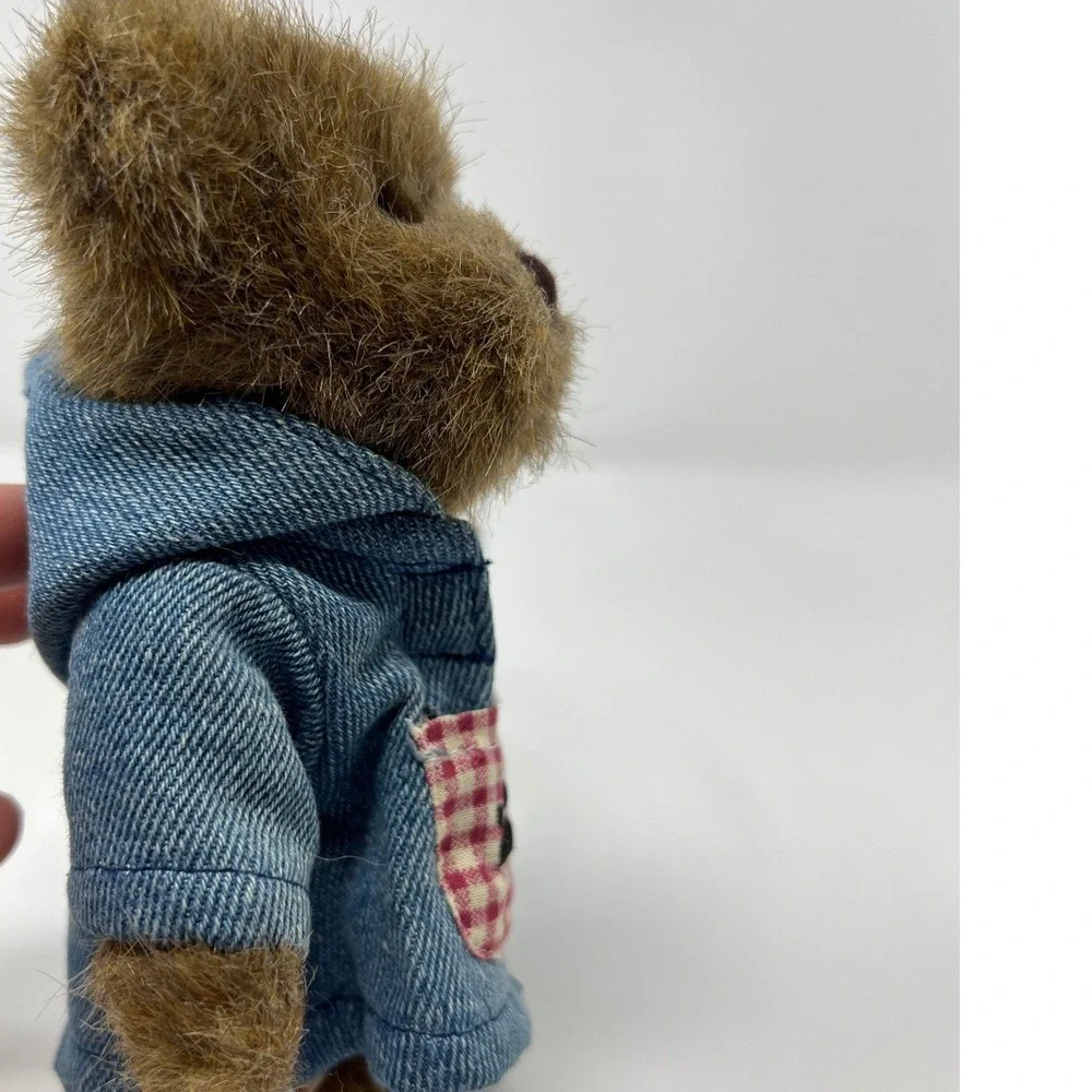 Boyds Bears Plush‎ Teddy Bear Denim Hoodie Gingham Checkered Pocket Head Bean